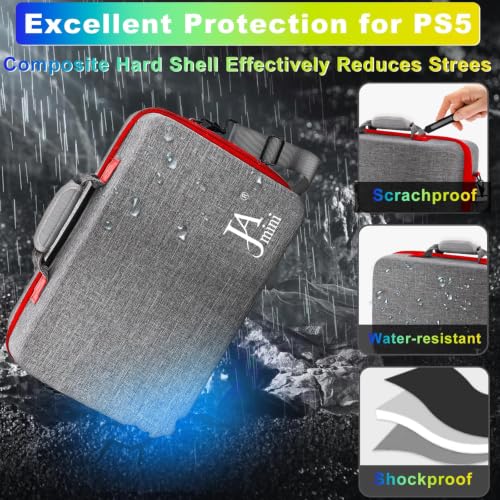 jamini Hard Shell Travel Carrying Case Compatible with PS5, PS5 Pro - color: Grey Red