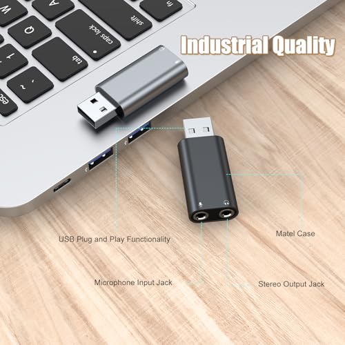 𝐔𝐩𝐠𝐫𝐚𝐝𝐞𝐝 USB to 3.5mm Jack Audio Adapter,USB to Headphone Adapter | USB A to Aux Adapter External Stereo Sound Card,for Headphone/Mac/Linux/Laptop/Desktops/Docking Station