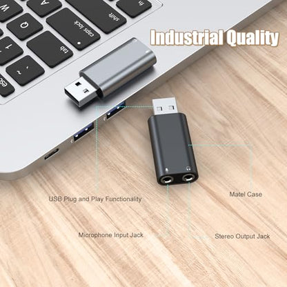 𝐔𝐩𝐠𝐫𝐚𝐝𝐞𝐝 USB to 3.5mm Jack Audio Adapter,USB to Headphone Adapter | USB A to Aux Adapter External Stereo Sound Card,for Headphone/Mac/Linux/Laptop/Desktops/Docking Station