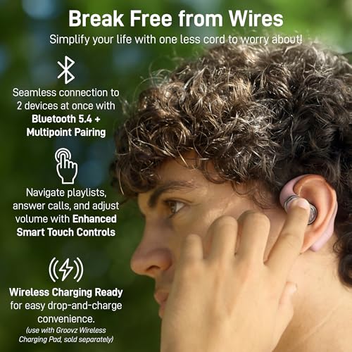 Groovz Open-Ear Plus True Wireless Headphones with Battery Display - Designed & Engineered in the USA - Multi-Point Pairing Bluetooth Open Ear Earbuds Compatible with Apple & Android - Rose Gold - color: Rose Gold