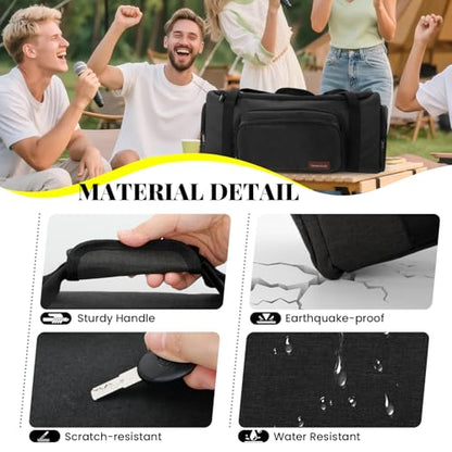 Speaker Bag Compatible with JBL PartyBox On The Go & On-The-Go Essential | Portable Speaker Carry Tote with Pockets for 2 Mics, Cables & Chargers, Top & Front Openings for Playback, Bag Only, Black - color: Black