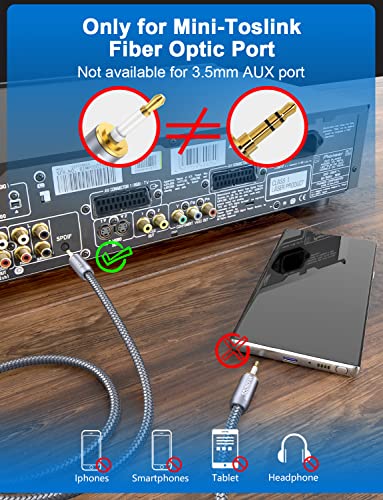 Toslink to Mini Toslink Cable Optical Audio Cable for Soundbar.Attention:Cannot Convert Analog Signals to Digital,Not A 3.5mm AUX Plug (16feet/5M) - size: 16 feet