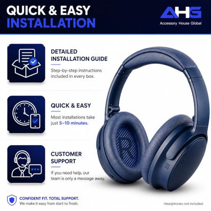 AHG QC45 Ear Pads Compatible with Bose QuietComfort 45 35 QC35 II QCSC QCSE | Midnight Blue | Easy DIY Fit | Premium Protein Leather | Extra Thick | Soft High-Density Foam - color: Midnight Blue
