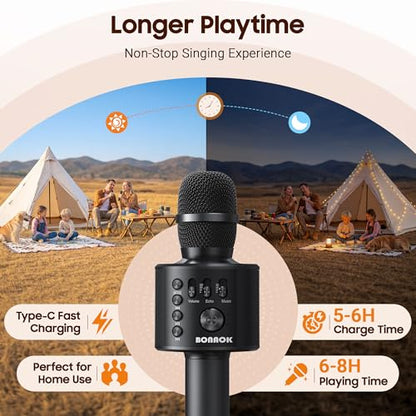 BONAOK Wireless Bluetooth Karaoke Microphone,3-in-1 Portable Handheld Karaoke Mic Speaker Machine Home Party Birthday for All Smartphones Q37 (Black) - color: Black