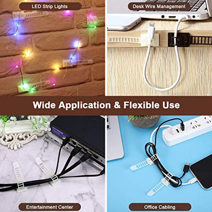 100Pcs Adhesive Cable Management Clips with 50Pcs Zip Ties, Adjustable Nylon Cable Strap Ties Wire Clips Clamps Organizer, Extra Screw & Hole - 3.35 Inch White - color: White, size: M-100pcs