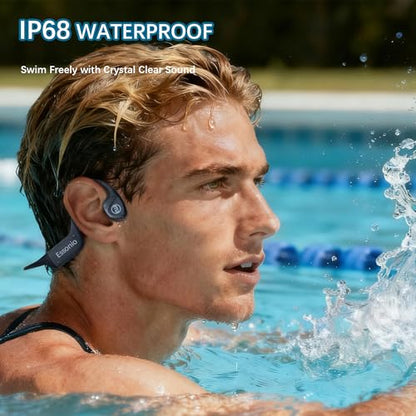 Bone Conduction Headphones IP68 Waterproof Swimming Headphones with Mic Bluetooth Open Ear Earbuds with MP3 Mode 32GB Memory Deep Bass Secure Fit for Running, Cycling and Fitness, Black - color: Black