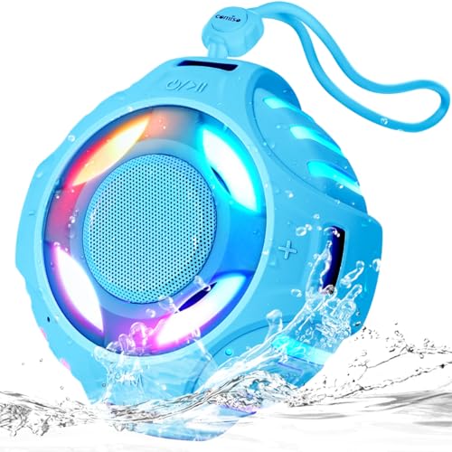 comiso Shower Bluetooth Speaker, IPX7 Waterproof Speaker with LED Light | Portable Speaker with Punchy Bass and Loud HD Sound, Floating, Lanyard, 2000mAh for Travel, Beach, Kayak, Gift for Men, Women - color: Sky Blue