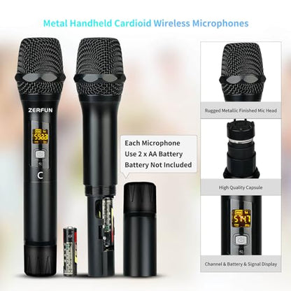 Pro Wireless Microphone System 4 Channel, UHF Metal Cordless Handheld Mics with Echo Bluetooth for Church Karaoke Singing, 4x50 Adjustable Frequency(MU-898 Battery 4 Handheld)