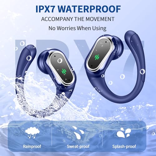Wireless Earbuds, 2026 New Bluetooth 5.4 Headphones Sport, 60H+ HiFi Stereo | Deep Bass Over-Ear buds, ENC Noise Cancelling Mic, IP7 Waterproof & LED Display Earphones, Earhooks, for Workout, Running - color: comb navy blue