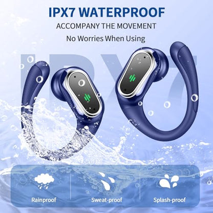 Wireless Earbuds, 2026 New Bluetooth 5.4 Headphones Sport, 60H+ HiFi Stereo | Deep Bass Over-Ear buds, ENC Noise Cancelling Mic, IP7 Waterproof & LED Display Earphones, Earhooks, for Workout, Running - color: comb navy blue