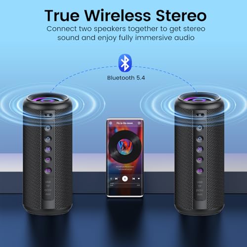 Portable Bluetooth Speaker, 2026 Bluetooth 5.4 Wireless Speaker with 20W HD Loud Stereo Sound, TWS Pairing, 20H playtime, RGB Lights, IP7, Built-in Mic, for Outdoor, Home, Beach, Party, Gift, Black - color: Dark Black