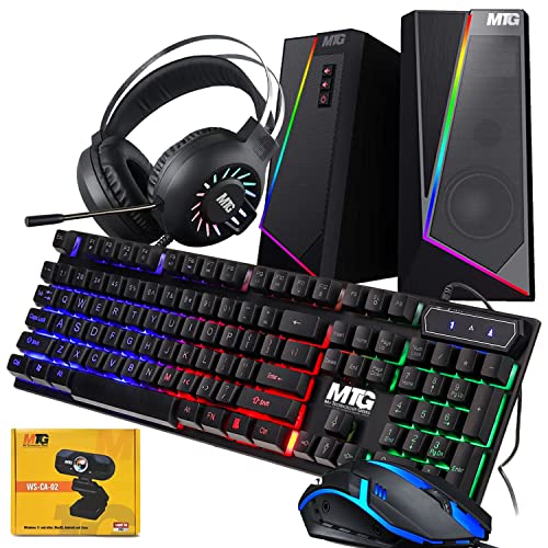 MTG RGB Backlit Mechanical Wired Gaming Keyboard and Mouse Combo | Full Anti Ghosting, RGB Headset, Speaker, Webcam, WiFiBT, PC Laptop Compatible, Complete Accessory for Desktop Gaming Setup - color: Gaming Pro cam