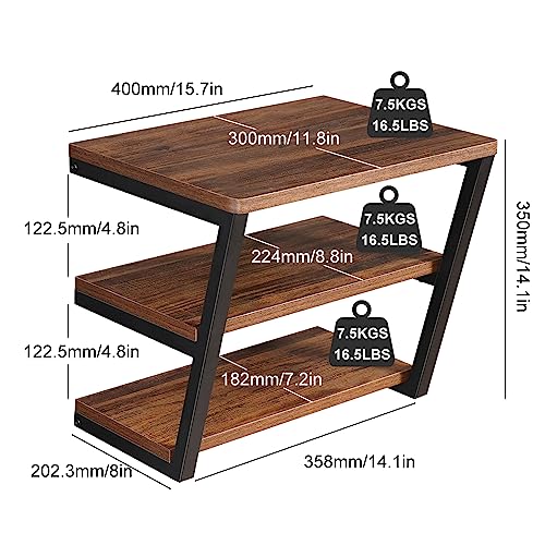 LUCKUP Floating Wall Shelves Wall Mounted Projector Shelf Wood AVMedia Stand with 3 Shelves, Entertainment Center with Strengthened Metal Steel Frame - size: 3-Tier without Cable-Friendly Edge