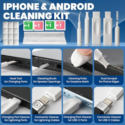 Phone Cleaning Kit (57PCS), iPhone Cleaning Kit, Airbud Cleaning Kit for AirPods, Keyboard Cleaning Kit, Charging Port Cleaner for Apple Lightning/Android USB-C (White, with 10 Mini Brush) - color: White (57PCS)