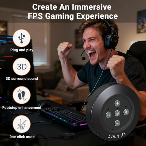 USB Gaming Sound Card for Valorant CS2 Apex, [48Khz/24bit] External Sound Card with Virtual 3D Surround, Footstep Amplifier, Mic Mute, Low Latency, Plug & Play for FPS Games on PC and Laptop