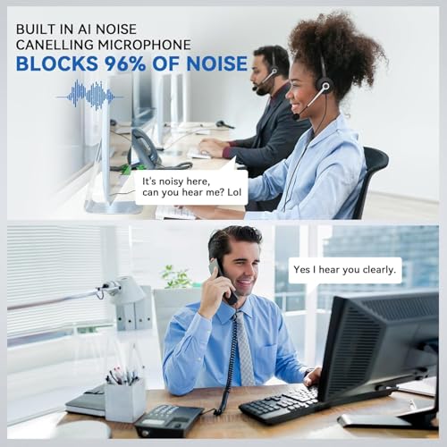 Wantek Phone Headset with Microphone Noise Cancelling, Telephone Headsets 2.5MM Jack Compatible with Panasonic AT&T RCA Vtech Uniden Dect Cisco SPA Polycom Cordless Phones for Call Center Office Work