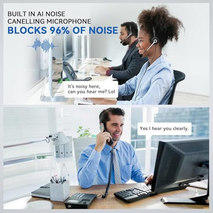 Wantek Phone Headset with Microphone Noise Cancelling, Telephone Headsets 2.5MM Jack Compatible with Panasonic AT&T RCA Vtech Uniden Dect Cisco SPA Polycom Cordless Phones for Call Center Office Work