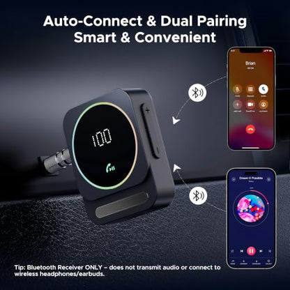 Acer Gadget Bluetooth Receiver for Car, 3.5mm AUX Bluetooth Car Adapter | Wireless Audio Receiver for Home Stereo/Wired Headphones, Hands-Free Call, 16H Battery, Noise Cancelling, Dual Pairing, Black