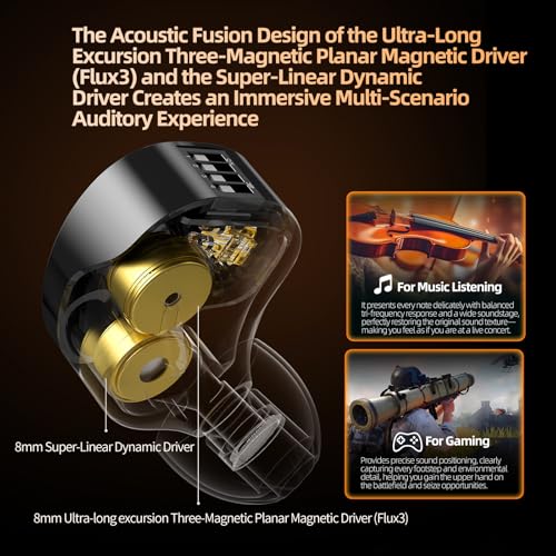 KZ Duonic in Ear Monitor, HiFi IEM Earbuds | 1DD+Triple-Magnet Planar Driver, 4 Tuning Switches with 12 Timbre, Bass Studio Headphones for Audiophiles, 3.5mm with Mic