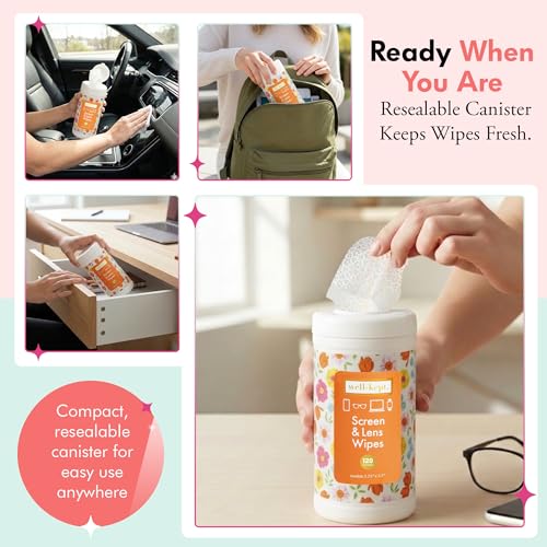 Spring Break Tech & Lens Wipes canister for Glasses & Phones, 120 Count | Pre-moistened, lint-free wipes remove smudges without streaks or scratches. Safe for lenses, phones, tablets & screens - color: Spring Break