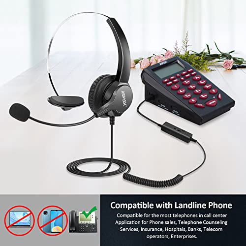 AGPTEK® Hands-Free Call Center Noise Cancelling Corded Monaural Headset Headphone for Desk Telephone with 4-Pin RJ9 Crystal Head (Pack of 3) - size: Monaural Headset (Pack of 3)