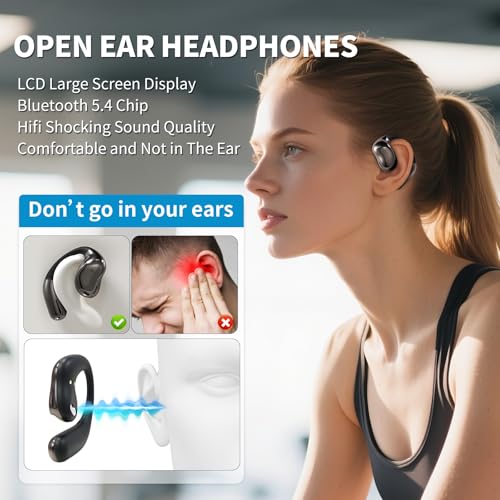 Open Ear Headphones with Touchscreen, Over Ear Bluetooth Earbuds, Black - color: Black