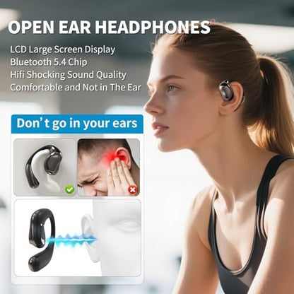Open Ear Headphones with Touchscreen, Over Ear Bluetooth Earbuds, Black - color: Black