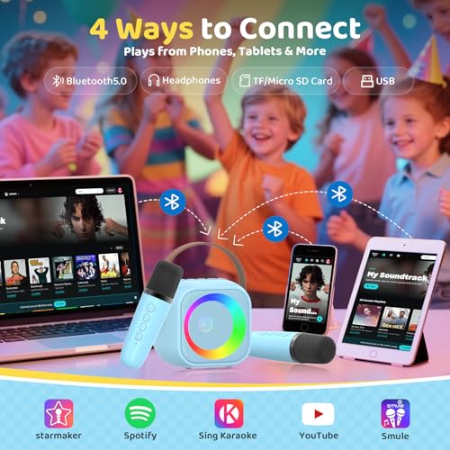 Karaoke Machine for Kids, Toys for 3-12 Years Old Girls Gifts, Kids Karaoke Microphone Machine Toy, Best Fun Christmas Birthday Gifts for 5 6 7 8 9 10 11 Years Teens Girl Boys Blue 2 Mic - color: Blue 2 Mics
