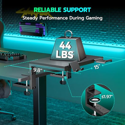 ARES WING Clamp-On 15" 3-in-1 Heavy Duty Desk Shelf Extender Black | Phone Headset holder Clamp Desk Extender Shelf,Desktop Organizer for Gaming and Office Accessories - size: 15“, style: with hooks
