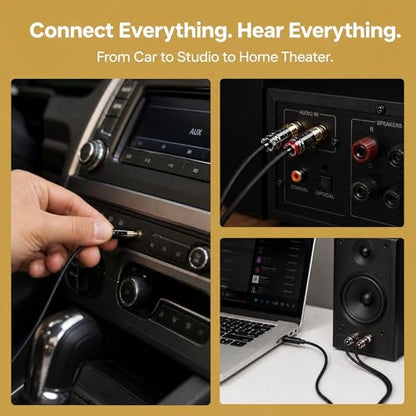 3.5mm to RCA Cable 10FT — OFC Gold-Plated 1/8 Inch Stereo Aux Y Splitter Cord for iPhone iPad Android Laptop to Car Stereo Home Theater Amplifier Receiver Speaker