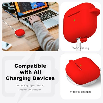 for AirPods 4 Case with Cleaner Kit,Full Protective Soft Skin Silicone Cover with Keychain for AirPods 4 Gen Case for Men Women,Compatible with Apple AirPods 4th Genaration Case 2024,Red - color: C Red