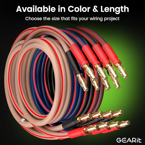 GEARit 14 Gauge OFC Speaker Wire with Banana Plugs, 2 Pack 3.3 ft Each - color: Black/Red, size: 3.3 ft, 2-Pack