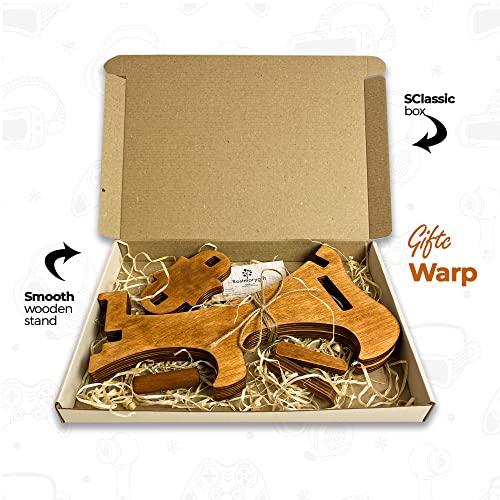 Wooden Controller Stand - Dual Game Controller Holder | Headphone Hanger, Phone Stand, Universal Gaming Accessories, Portable Headset Storage Organizer