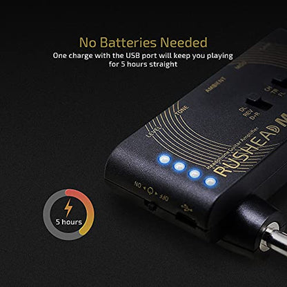 Valeton Rushead Max USB Chargable Portable Pocket Guitar Bass Headphone Amp Carry-On Bedroom Plug-In Multi-Effects - color: Guitar