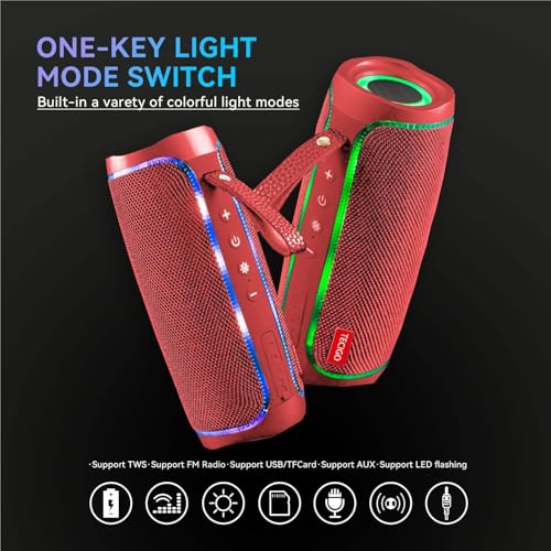 Portable Bluetooth Speakers Long-Lasting Wireless Bluetooth Speaker with Bluetooth 5.3 Technology All-Around Wireless Speaker Black (Red) - color: Red