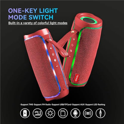 Portable Bluetooth Speakers Long-Lasting Wireless Bluetooth Speaker with Bluetooth 5.3 Technology All-Around Wireless Speaker Black (Red) - color: Red