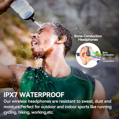 Bone Conduction Headphones,Waterproof IP68,Wireless Bluetooth 5.3 Earphones with Microphone, Built-in 32GB MP3 Open Ear Bluetooth Headphones for Running (Matt Black) - color: Matt Black