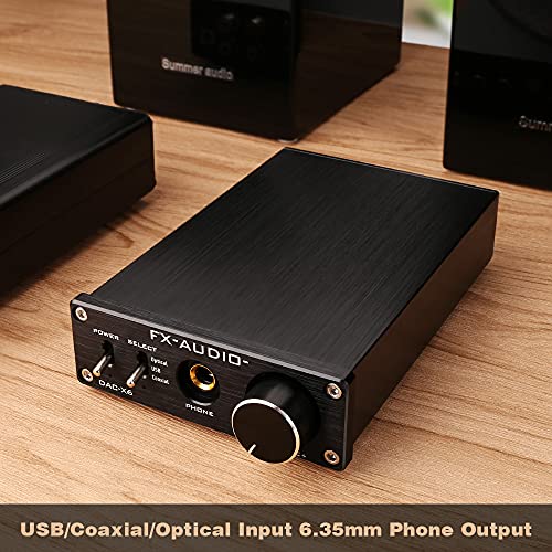 FX-Audio DAC-X6 Headphone amp Mini HiFi 2.0 Digital Audio Decoder DAC Input USB/Coaxial/Optical Output RCA/Headphone Amplifier 24Bit/96KHz DC12V (Black) - color: Black