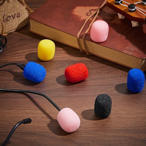 Juexica 30 Pcs Lavalier Microphone Windscreen Foam Covers 5 Colors Mini Lapel Mic Cover for Headset Microphone Noise Reduction Compatible with Most Small Microphones