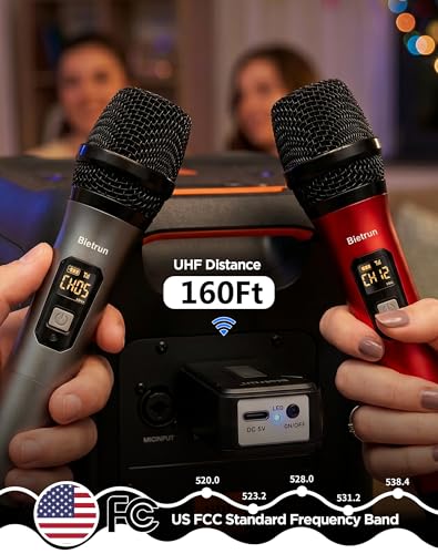 Bietrun UHF Wireless Microphone with 1/4'' Plug Rechargeable Receiver - color: Battery Red and Grey