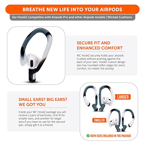 WC HookZ - Patented Upgraded Over Ear Hooks for AirPods Pro 1, 2 & AirPods 1, 2 & 3- Two Size Pairs Included in Package, Unique Left & Right Hook, Made by Wicked Cushions | Mixed Marble - color: Marble