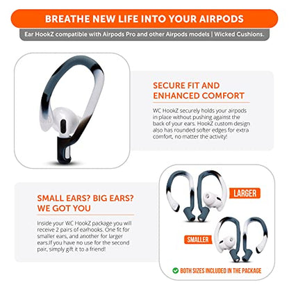 WC HookZ - Patented Upgraded Over Ear Hooks for AirPods Pro 1, 2 & AirPods 1, 2 & 3- Two Size Pairs Included in Package, Unique Left & Right Hook, Made by Wicked Cushions | Mixed Marble - color: Marble