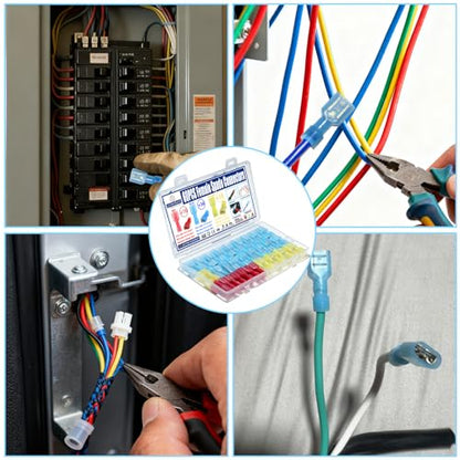 60PCS Female Spade Connector Kit, Nylon Spade & Terminal Connectors for 12-10, 16-14, 22-16 AWG Wire, Quick Disconnect Fully Insulated Crimp Terminals for Auto, Speaker, and Stereo Wiring