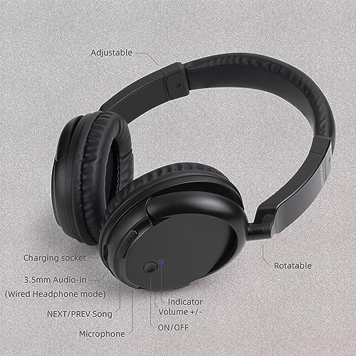Wireless Bluetooth Headphone Over Ear, Bluetooth Transmitter for TV,PC,3.5mm Audio Device, Wired and Wireless Headset (Black) - color: Black