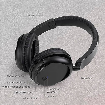 Wireless Bluetooth Headphone Over Ear, Bluetooth Transmitter for TV,PC,3.5mm Audio Device, Wired and Wireless Headset (Black) - color: Black