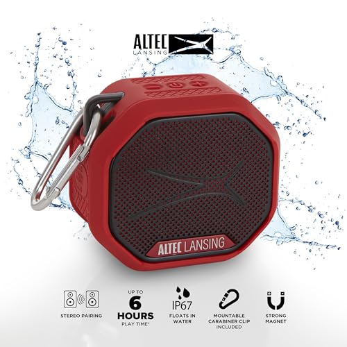 Altec Lansing HYDRATREK Magnetic Bluetooth Speaker, Waterproof IP67, 5W RMS Output, True Wireless Pairing, USB-C Quick Charge, 3.7V 400mAh Battery, Voice Assistant, Perfect for Any Adventure - color: Crimson Red/Black
