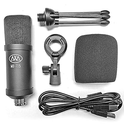 AxcessAbles MX-100 Studio XLR Condenser Microphone Bundle - Low-Noise Professional Recording Mic Kit with Desktop Tripod, Shock Mount & Cable, Compatible with Focusrite Scarlett/Behringer Interfaces