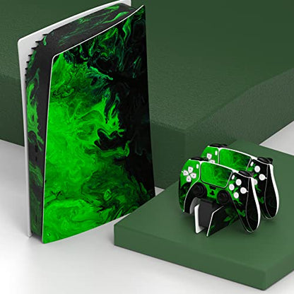 PlayVital Green Leaf Full Set Skin Decal for ps5 Console Digital Edition, Sticker Vinyl Decal Cover for ps5 Controller & Charging Station & Headset & Media Remote - color: Green Leaf