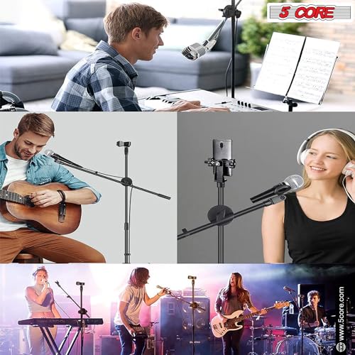 5 Core Tripod Mic Stand Floor Adjustable Sturdy Boom Arm Holder Microphone Stands Pedestal Para Microfono for Singing (Double Mic Stand) - style: Double Mic Stand