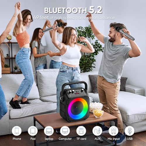 Karaoke Machine, Portable Bluetooth Speaker with 2 Wireless Microphones for Adults & Kids with Lights, Karaoke Microphone with PA System Supports USB/TF/REC/FM/AUX for Home Party Home System Packages - size: 2 Mics